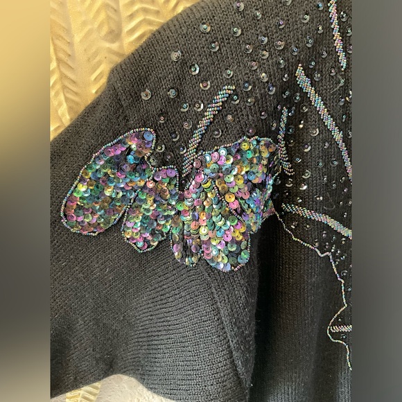 Vintage 1980s beaded sequin black sweater size 38 M/L women’s shoulder pads - Picture 9 of 12